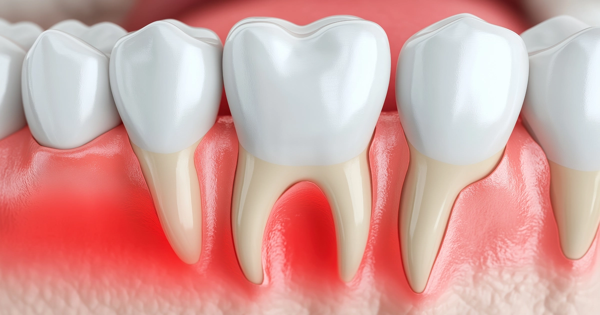 Diagram comparing healthy gums, gingivitis, and periodontitis stages of gum disease